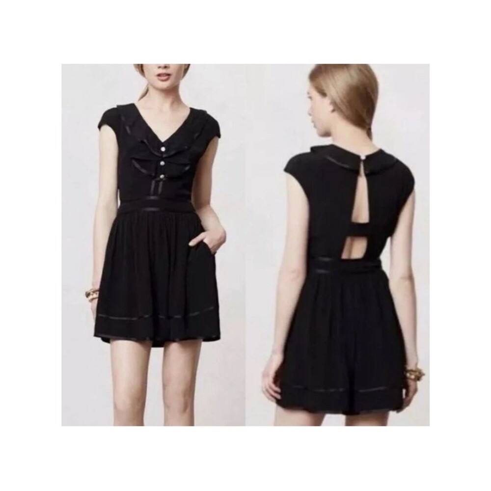 Anthropologie Elevenses Lexa Black Ruffle Romper Coquette Party Mini Size 8 NWT